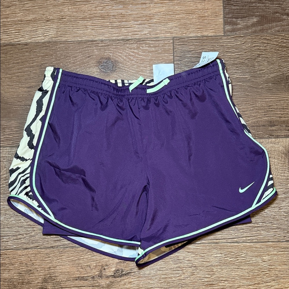Nike Purple Girls' Athletic Shorts with Zebra Trim.
